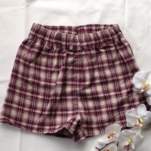 Brandy Melville Maroon Plaid Cotton Shorts